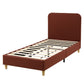 Maelis Bed Frame with Headboard Faux Linen Fabric - Brown King Single
