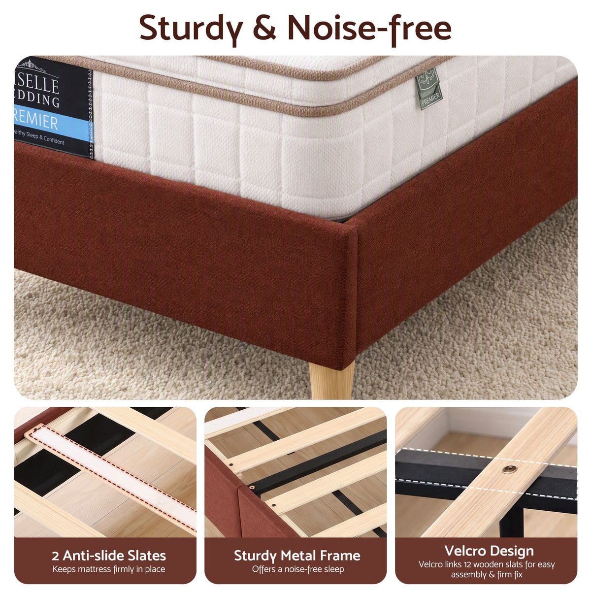 Maelis Bed Frame with Headboard Faux Linen Fabric - Brown King Single