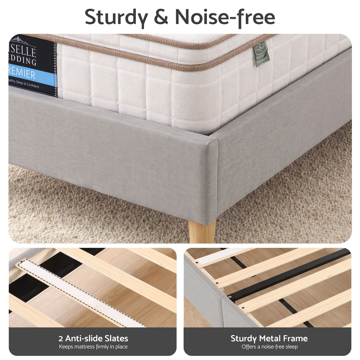 Maelis Bed Frame with Headboard Faux Linen Fabric - Grey Single