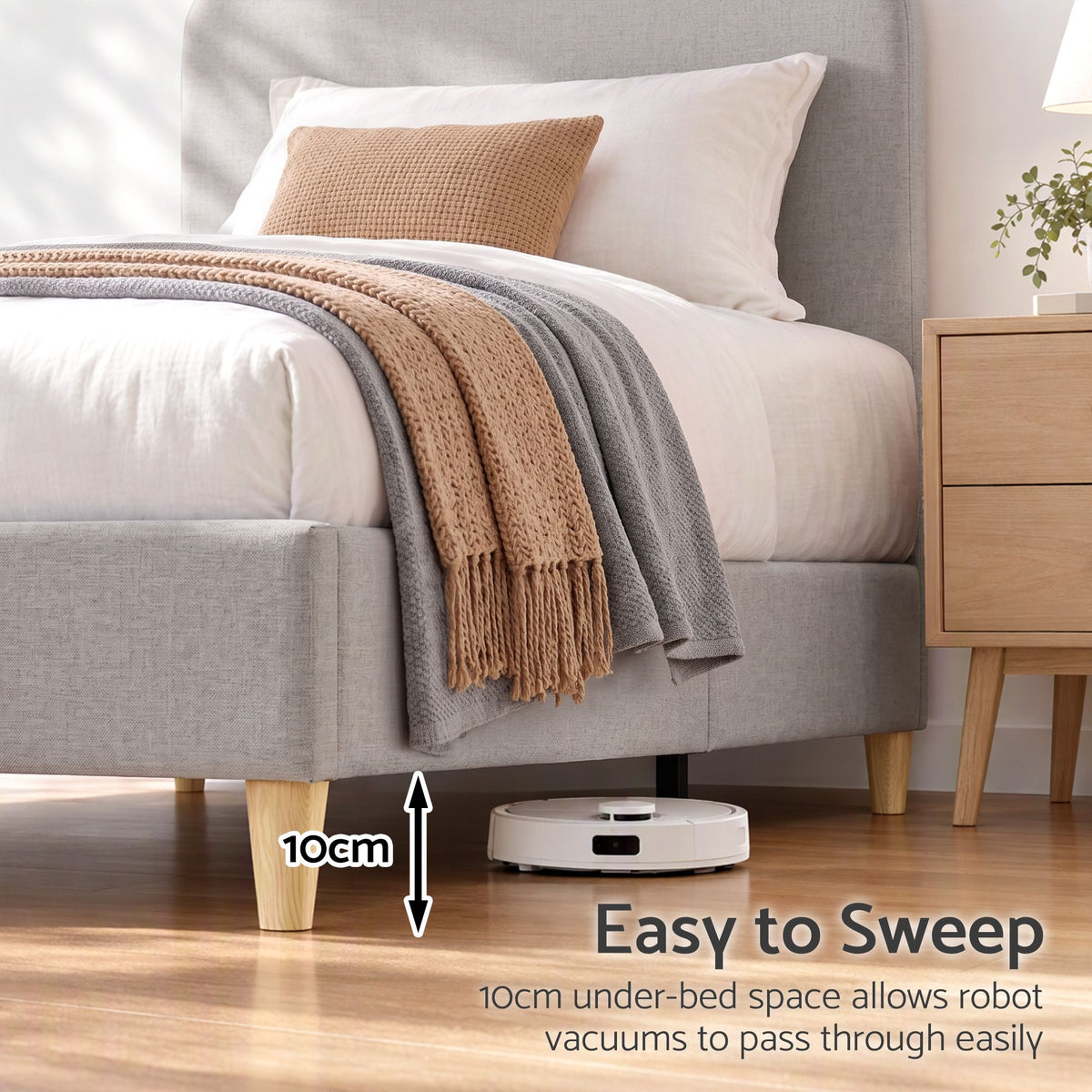 Maelis Bed Frame with Headboard Faux Linen Fabric - Grey Single