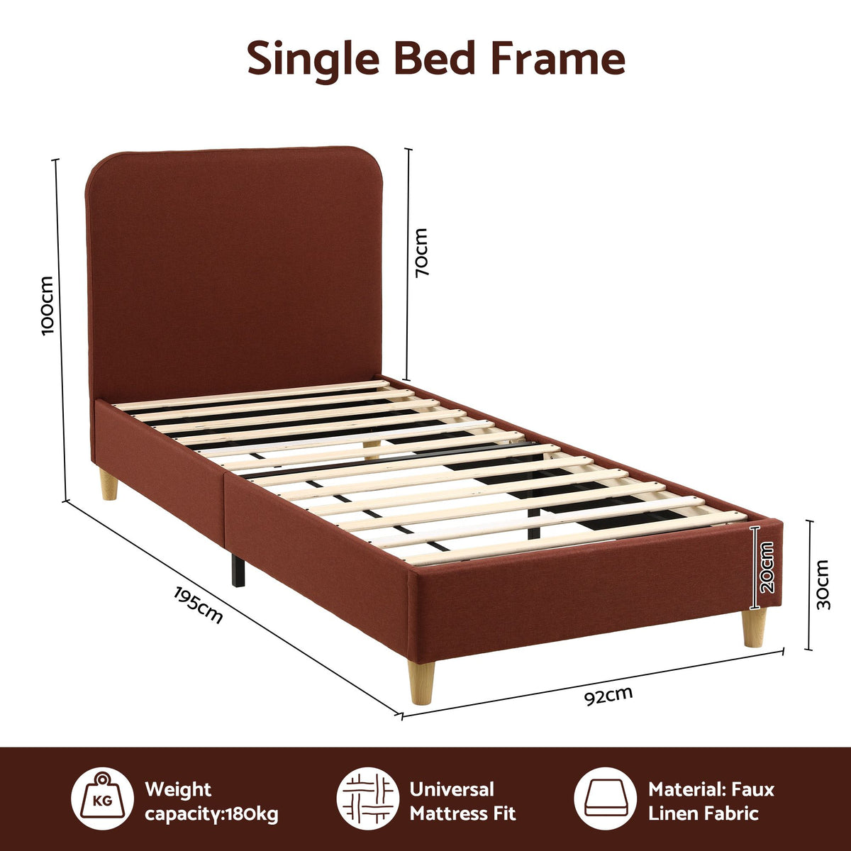 Maelis Bed Frame with Headboard Faux Linen Fabric - Brown Single