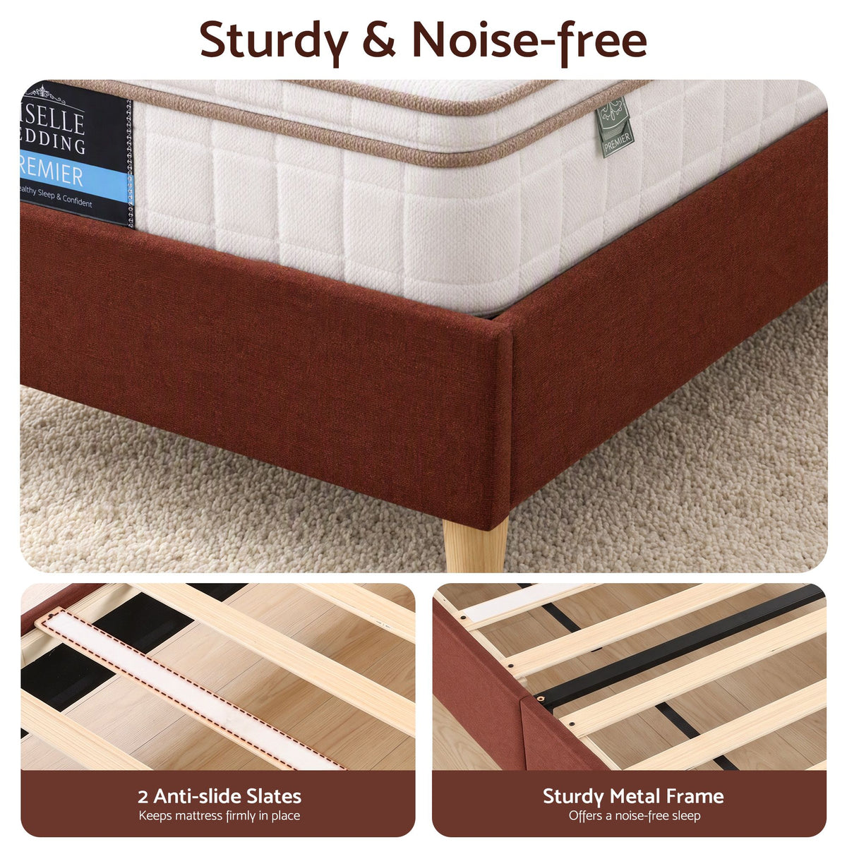 Maelis Bed Frame with Headboard Faux Linen Fabric - Brown Single