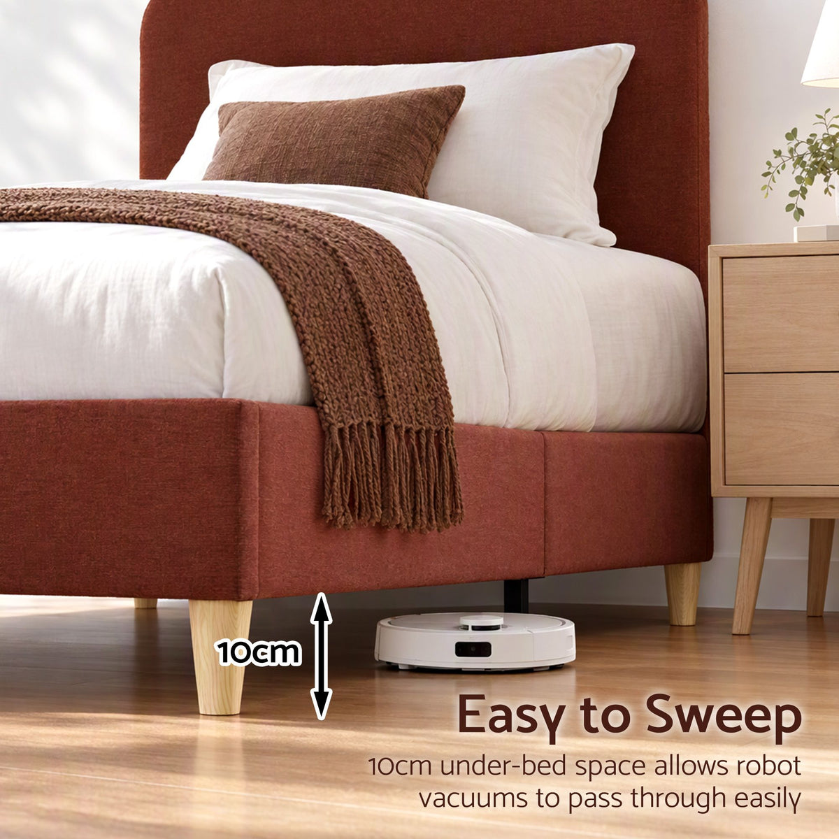 Maelis Bed Frame with Headboard Faux Linen Fabric - Brown Single