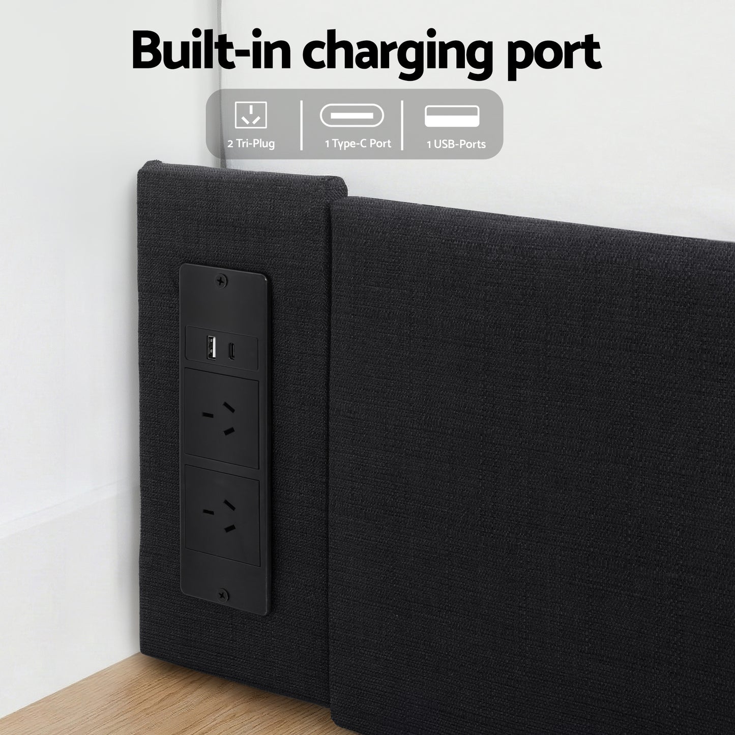 Cozelle Bed Frame with Storage Drawers RGB Lights Charging Station - Black Double