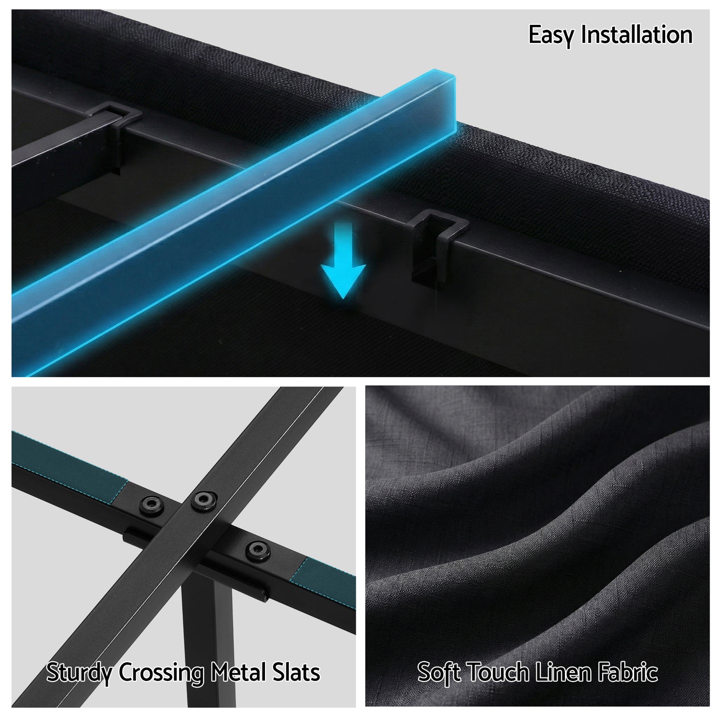 Cozelle Bed Frame with Storage Drawers RGB Lights Charging Station - Black Queen