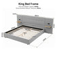 Ottilie Bed Frame with Wide Headboard Floating Shelves and USB - Grey King