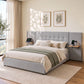 Ottilie Bed Frame with Wide Headboard Floating Shelves and USB - Grey Queen