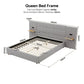 Ottilie Bed Frame with Wide Headboard Floating Shelves and USB - Grey Queen