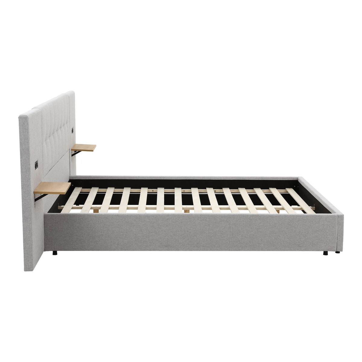 Ottilie Bed Frame with Wide Headboard Floating Shelves and USB - Grey Queen
