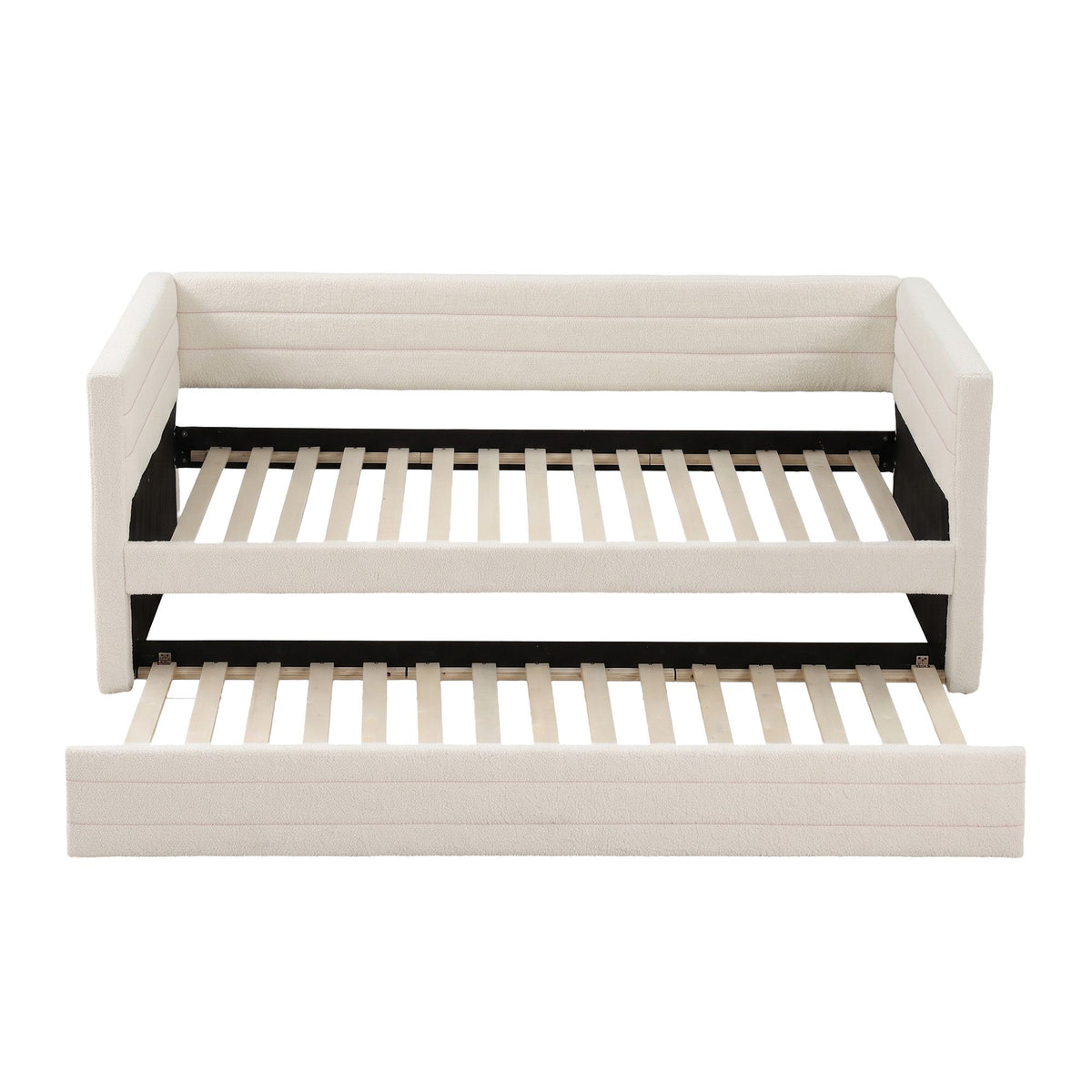 Belize Daybed with Trundle Boucle Upholstered Bed Frame Guest Bed - White King Single