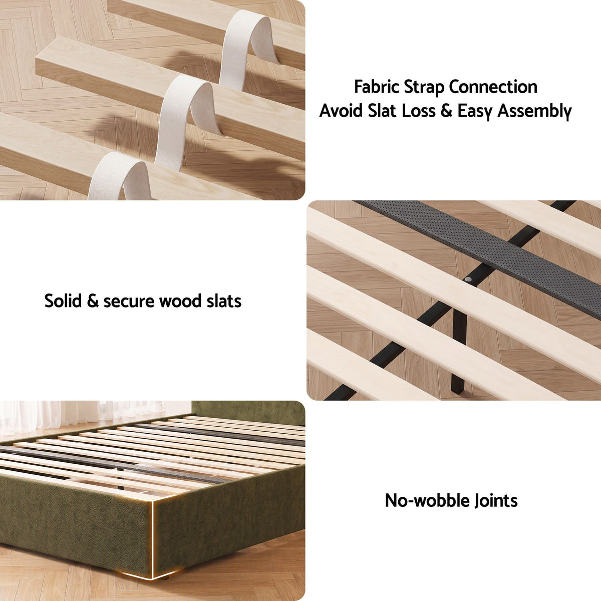 Solmira Bed Frame with Storage Drawer Chenille Curved Headboard - Green Double