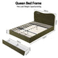 Solmira Bed Frame with Storage Drawer Chenille Curved Headboard - Green Queen