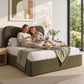 Solmira Bed Frame with Storage Drawer Chenille Curved Headboard - Green Queen