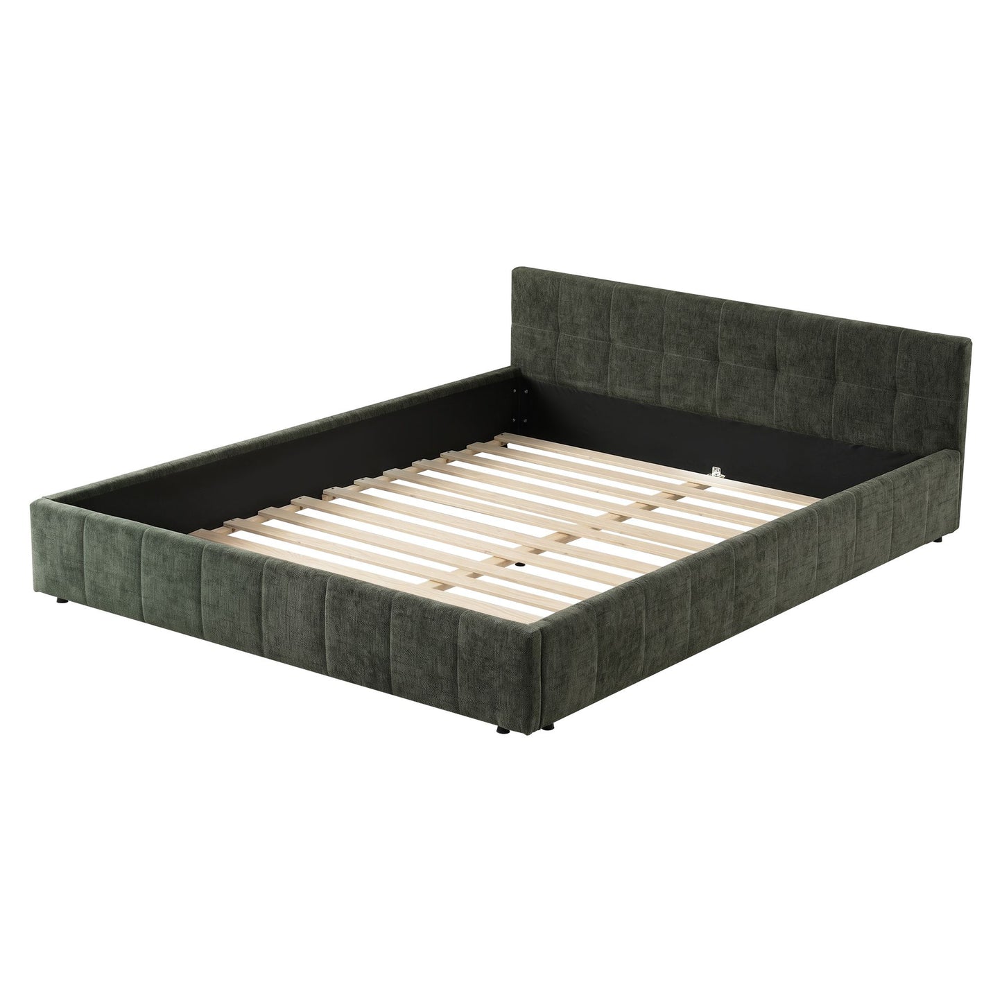 Meadow Bed Frame Chenille Heavy Duty Platform Base - Green Double