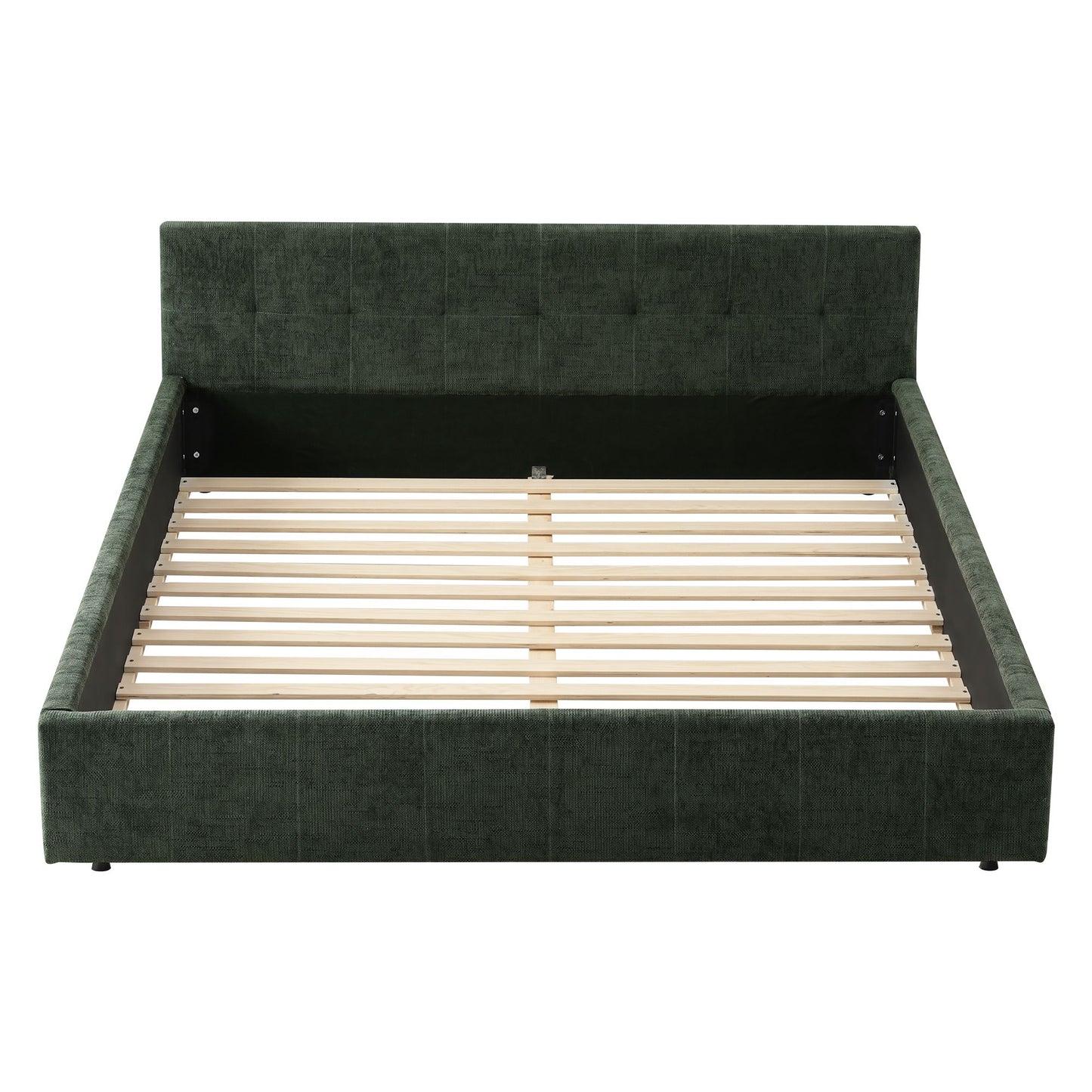 Meadow Bed Frame Chenille Heavy Duty Platform Base - Green Double