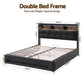 Tiara Bed Frame with Gas Lift Storage LED Lights Charging Station Headboard - Black Double