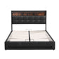Tiara Bed Frame with Gas Lift Storage LED Lights Charging Station Headboard - Black Double