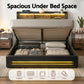 Tiara Bed Frame with Gas Lift Storage LED Lights Charging Station Headboard - Black Double