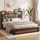 Tiara Bed Frame with Gas Lift Storage LED Lights Charging Station Headboard - Black Queen