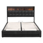 Tiara Bed Frame with Gas Lift Storage LED Lights Charging Station Headboard - Black Queen