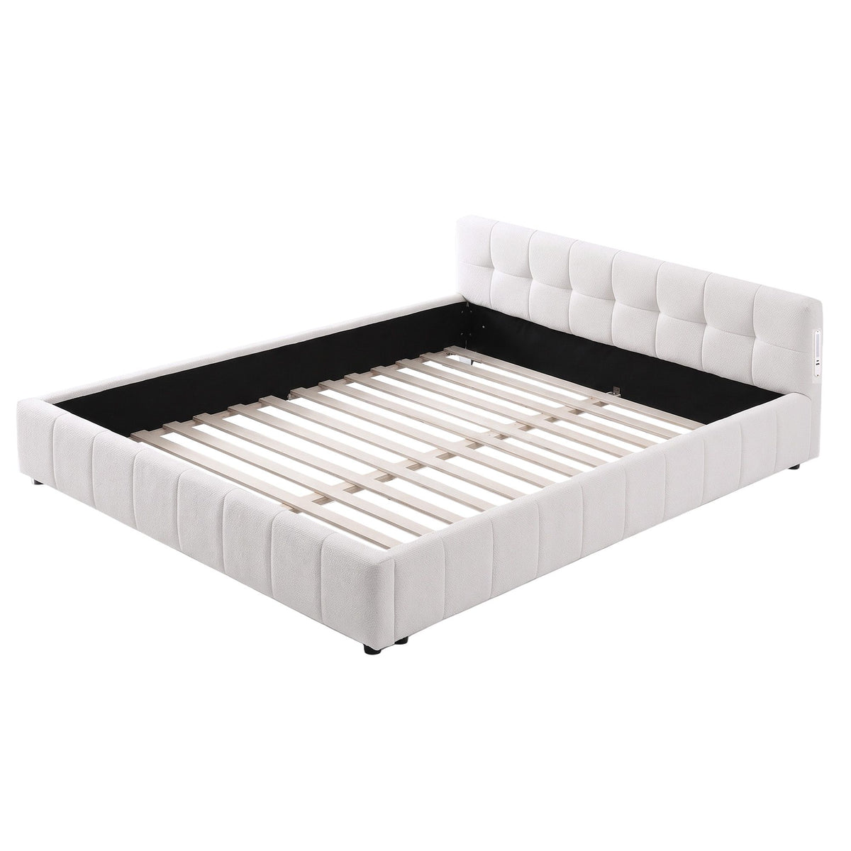 Xylia Bed Frame with Charging LED Lights & Tufted Headboard - White King