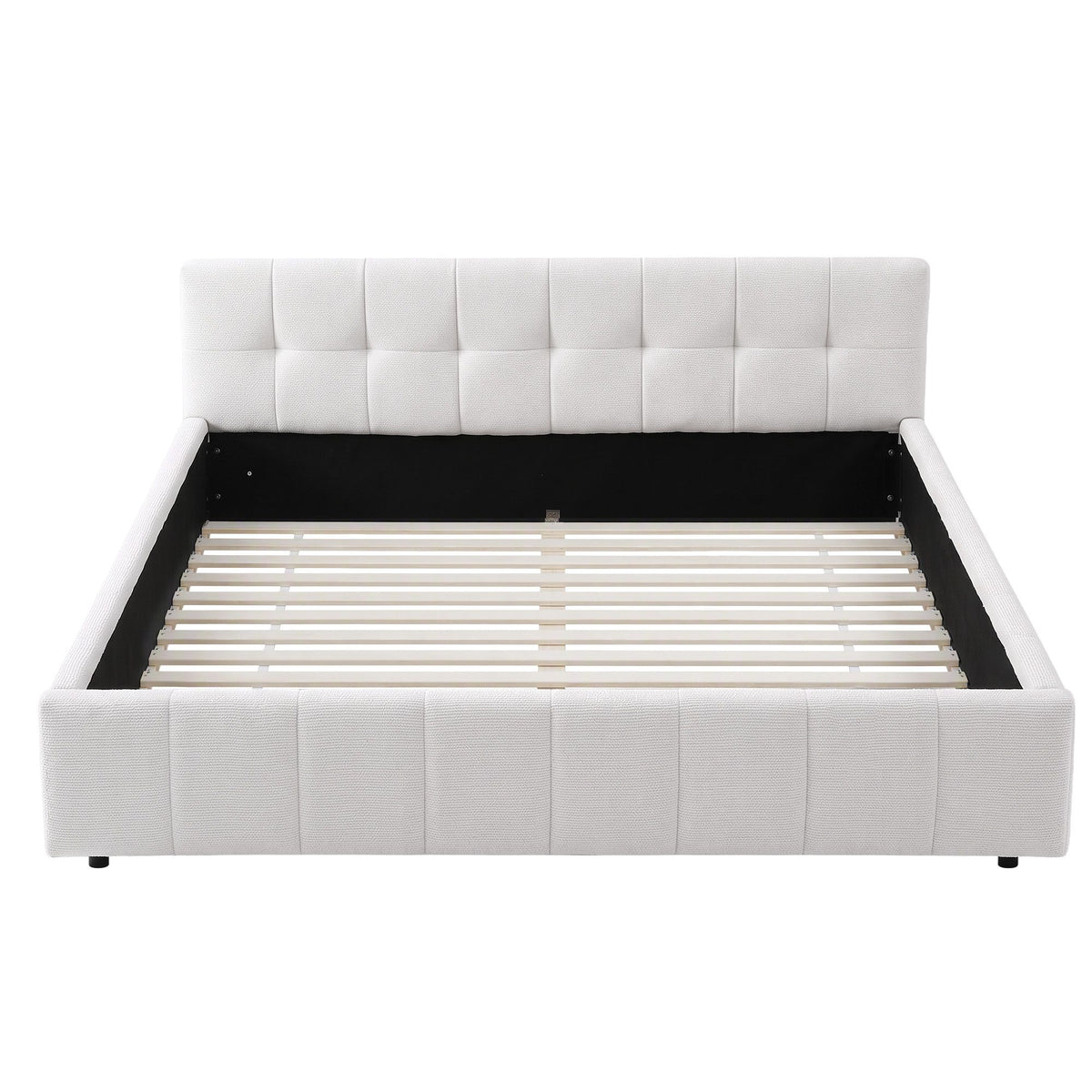 Xylia Bed Frame with Charging LED Lights & Tufted Headboard - White Queen