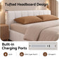 Xylia Bed Frame with Charging LED Lights & Tufted Headboard - White Queen