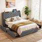 Celeste Bed Frame with 4 Storage Drawers and Charging Station Tufted Wingback Headboard - Grey Double