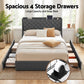 Celeste Bed Frame with 4 Storage Drawers and Charging Station Tufted Wingback Headboard - Grey Double
