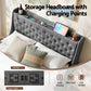 Celeste Bed Frame with 4 Storage Drawers and Charging Station Tufted Wingback Headboard - Grey Double