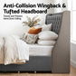 Celeste Bed Frame with 4 Storage Drawers and Charging Station Tufted Wingback Headboard - Grey Double
