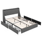 Celeste Bed Frame with 4 Storage Drawers and Charging Station Tufted Wingback Headboard - Grey Double