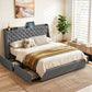 Celeste Bed Frame with 4 Storage Drawers and Charging Station Tufted Wingback Headboard - Grey King
