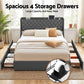 Celeste Bed Frame with 4 Storage Drawers and Charging Station Tufted Wingback Headboard - Grey King
