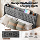 Celeste Bed Frame with 4 Storage Drawers and Charging Station Tufted Wingback Headboard - Grey King