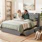 Celeste Bed Frame with 4 Storage Drawers and Charging Station Tufted Wingback Headboard - Grey King