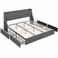 Celeste Bed Frame with 4 Storage Drawers and Charging Station Tufted Wingback Headboard - Grey King