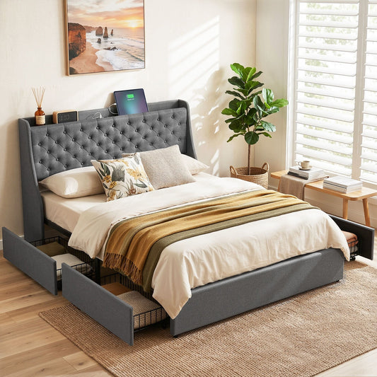 Morgana Bed & Mattress Package with 22cm Mattress - Grey Queen