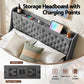 Celeste Bed Frame with 4 Storage Drawers and Charging Station Tufted Wingback Headboard - Grey Queen