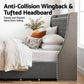 Celeste Bed Frame with 4 Storage Drawers and Charging Station Tufted Wingback Headboard - Grey Queen