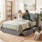 Celeste Bed Frame with 4 Storage Drawers and Charging Station Tufted Wingback Headboard - Grey Queen