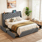 Celeste Bed Frame with 4 Storage Drawers and Charging Station Tufted Wingback Headboard - Grey Queen