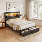 Corsica Bed Frame with 2 Storage Drawers & Headboard USB Charging Station, RGB LED Light - Dark Grey Double