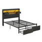 Corsica Bed Frame with 2 Storage Drawers & Headboard USB Charging Station, RGB LED Light - Dark Grey Double