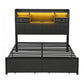 Corsica Bed Frame with 2 Storage Drawers & Headboard USB Charging Station, RGB LED Light - Dark Grey Double