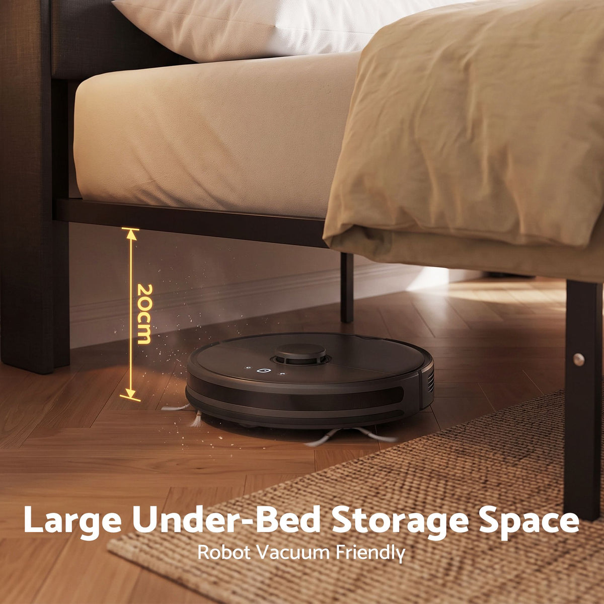 Corsica Bed Frame with 2 Storage Drawers & Headboard USB Charging Station, RGB LED Light - Dark Grey Double