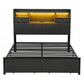 Corsica Bed Frame with 2 Storage Drawers & Headboard USB Charging Station, RGB LED Light - Dark Grey Queen