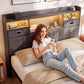 Corsica Bed Frame with 2 Storage Drawers & Headboard USB Charging Station, RGB LED Light - Dark Grey Queen