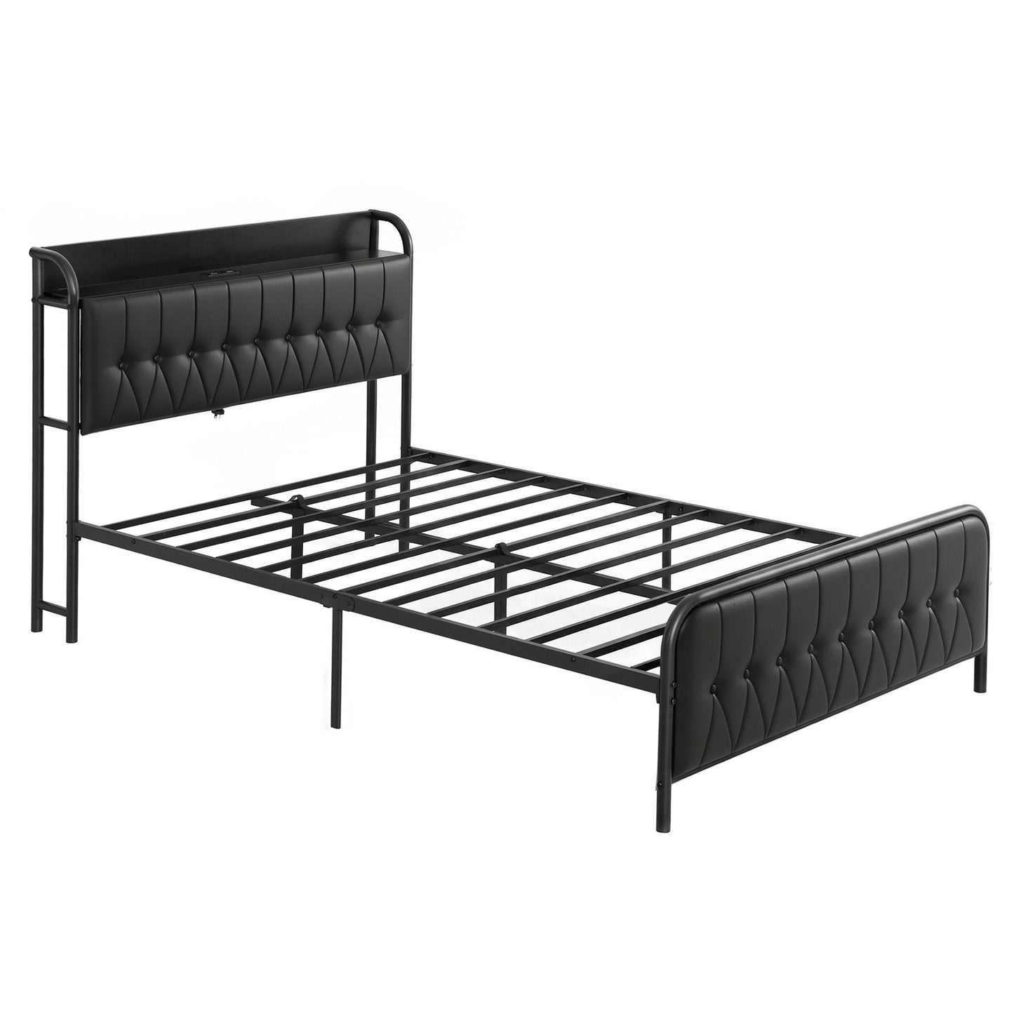 Vesper Bed Frame with Storage Headboard - Black Double