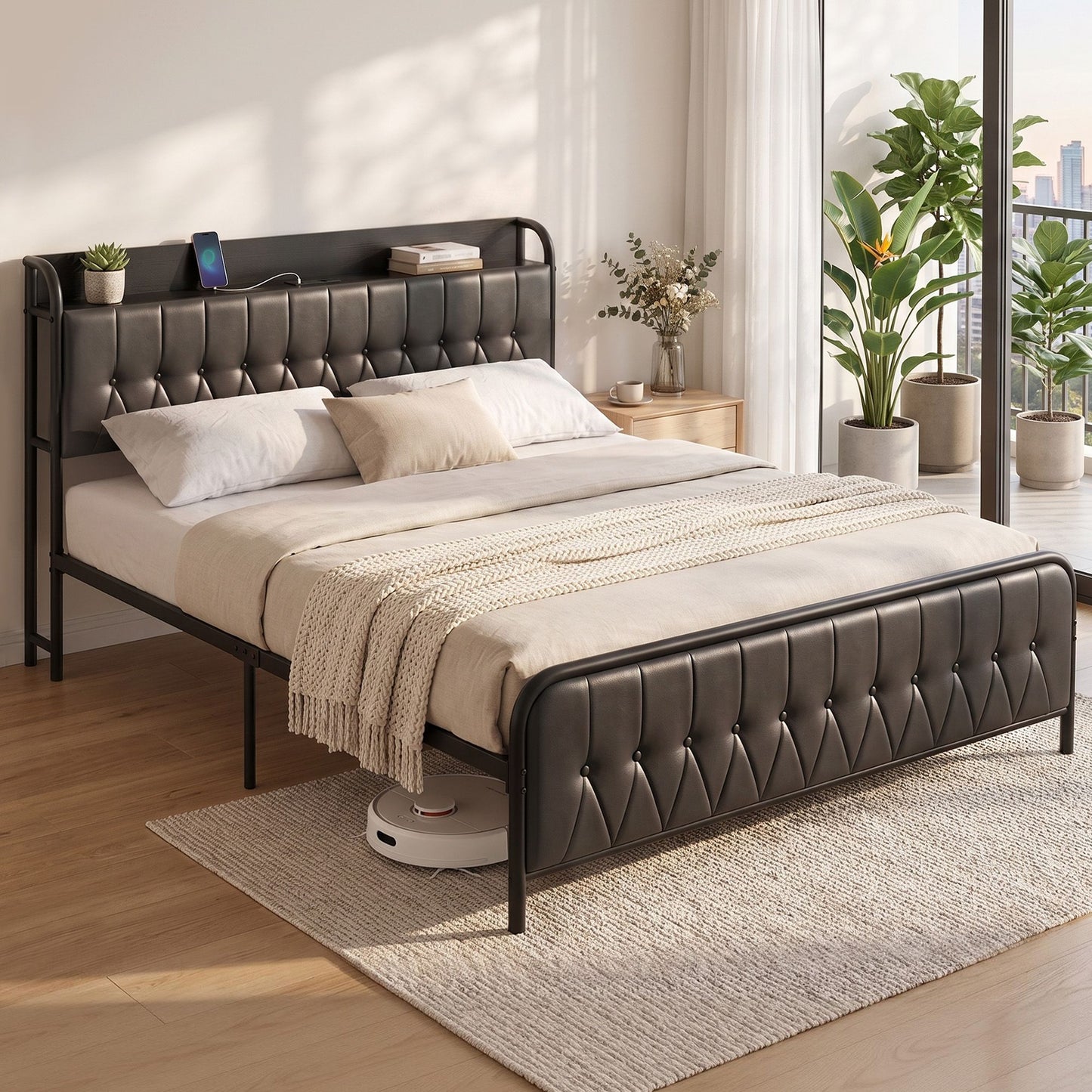 Vesper Bed Frame with Storage Headboard - Black King